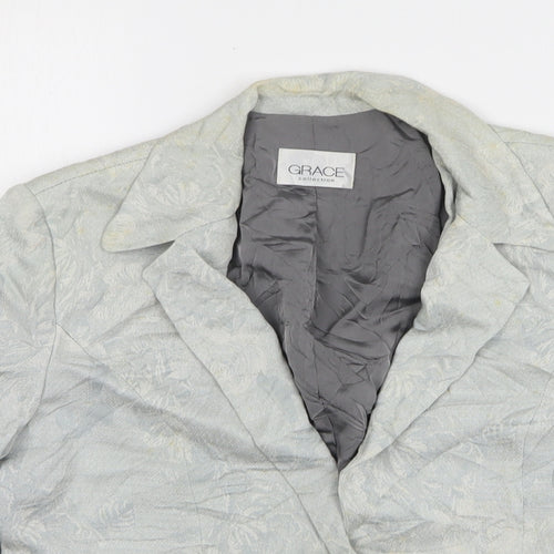 Grace Womens Blue Floral Viscose Jacket Blazer Size 12