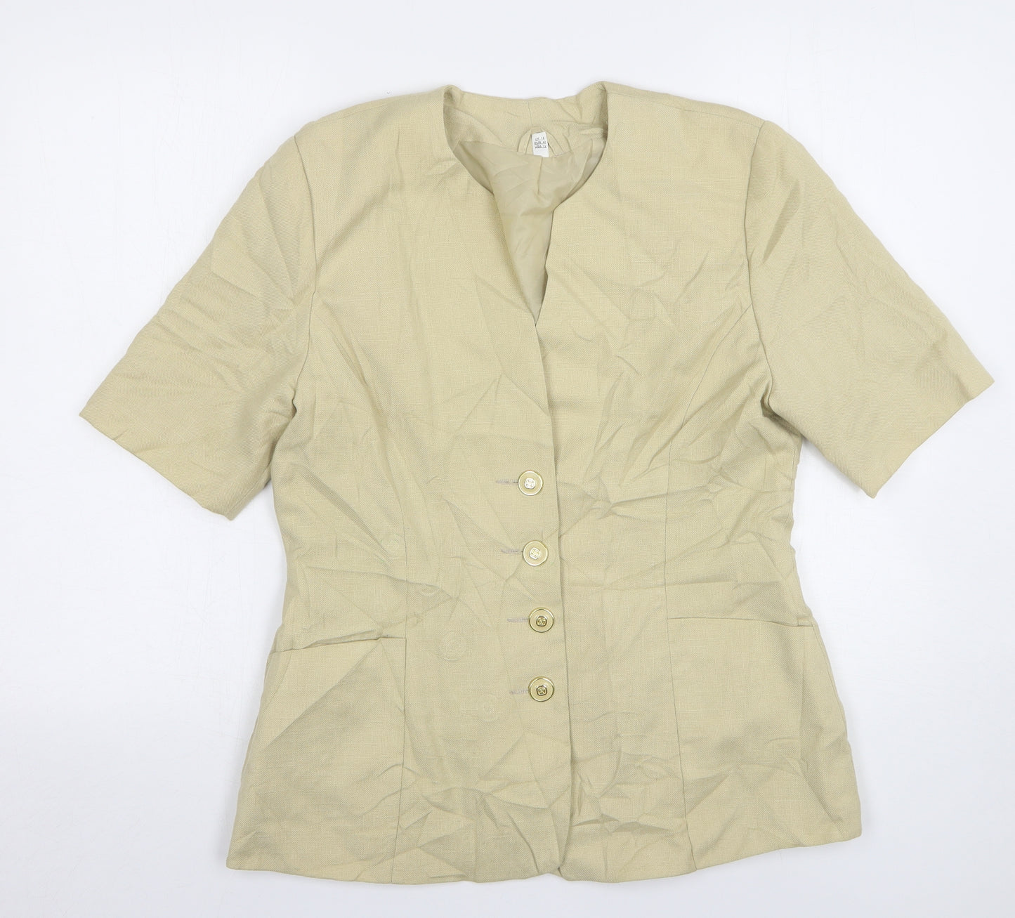 Preworn Womens Beige Polyester Jacket Blazer Size 14