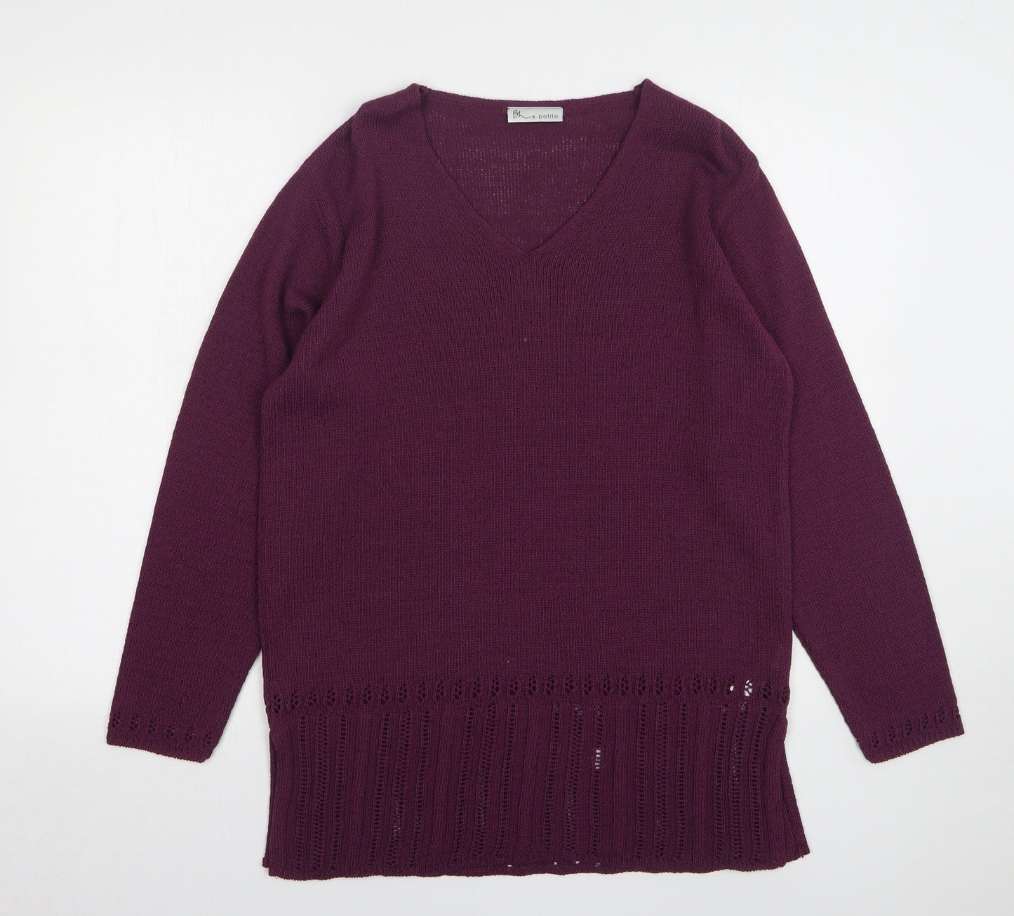 BHS Womens Purple V-Neck Acrylic Pullover Jumper Size 14