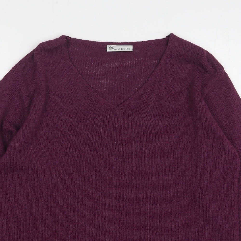 BHS Womens Purple V-Neck Acrylic Pullover Jumper Size 14