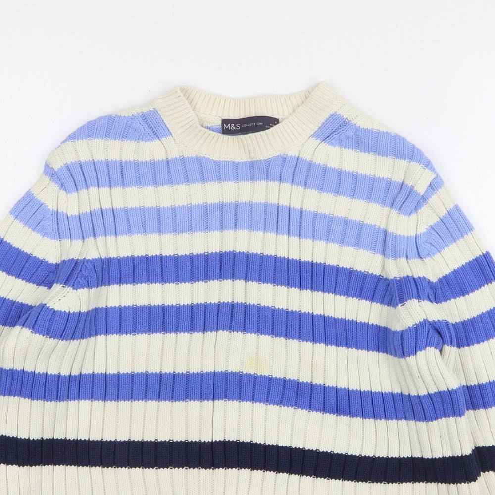 Marks and Spencer Womens Multicoloured Roll Neck Striped Cotton Pullover Jumper Size 10
