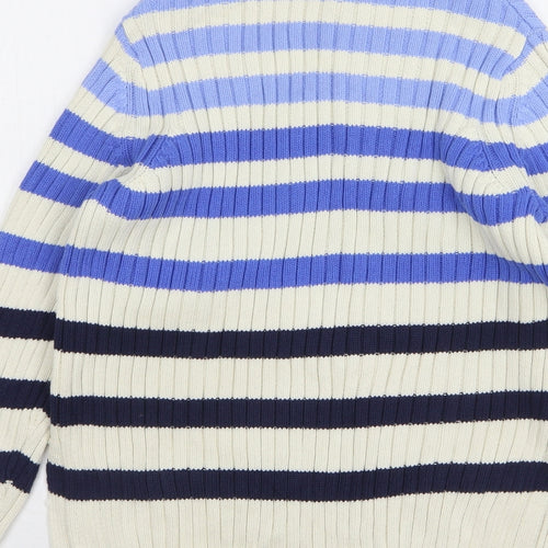 Marks and Spencer Womens Multicoloured Roll Neck Striped Cotton Pullover Jumper Size 10