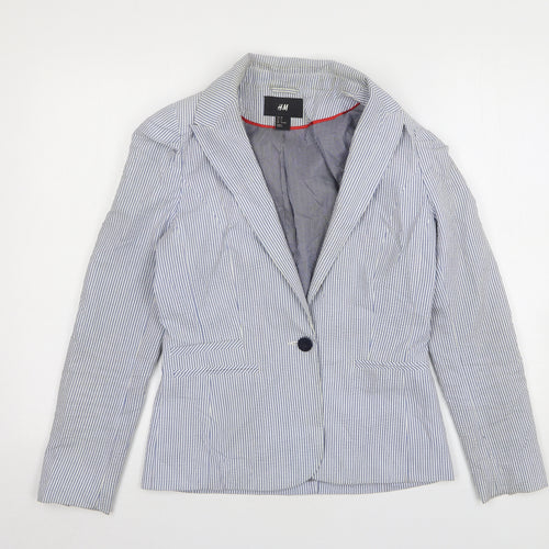 H&M Womens Blue Striped Polyester Jacket Suit Jacket Size 10