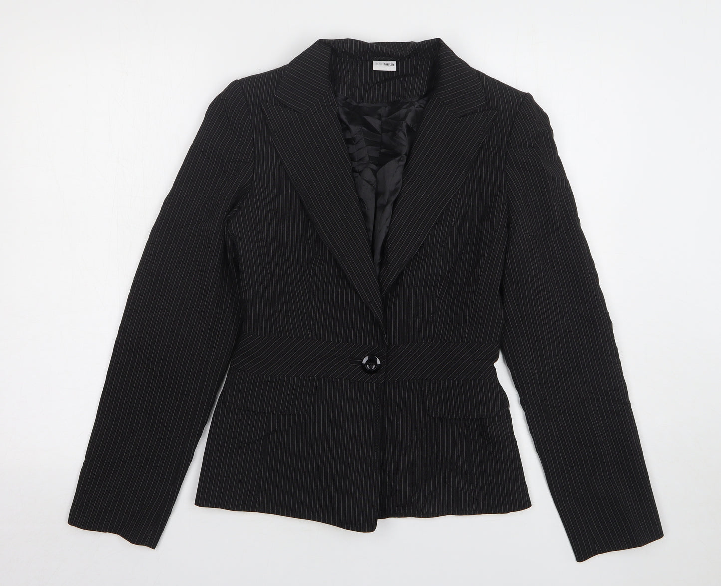 Ethel Austin Womens Black Striped Polyester Jacket Suit Jacket Size 8