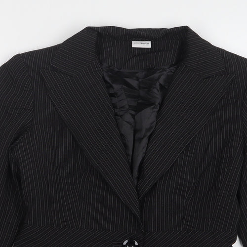 Ethel Austin Womens Black Striped Polyester Jacket Suit Jacket Size 8