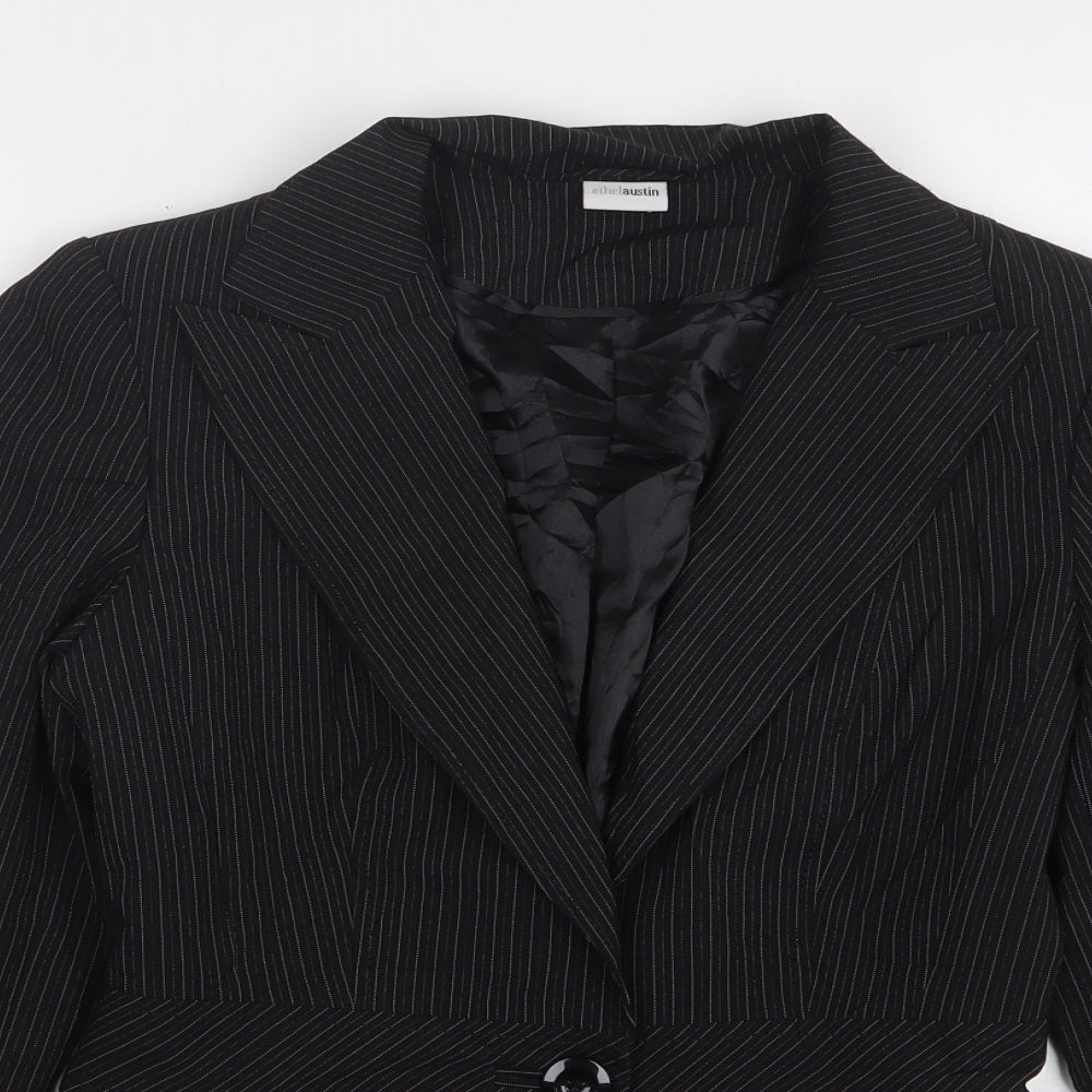 Ethel Austin Womens Black Striped Polyester Jacket Suit Jacket Size 8