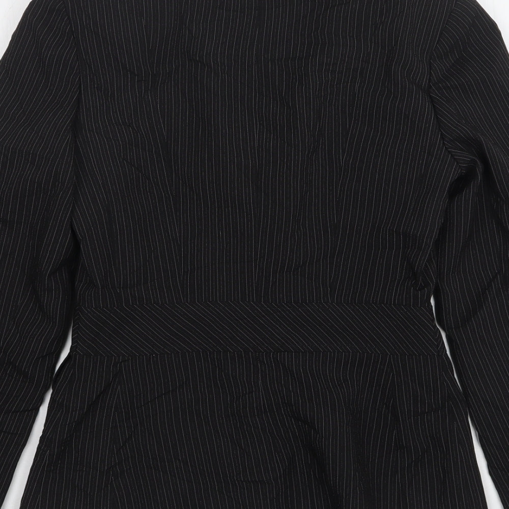 Ethel Austin Womens Black Striped Polyester Jacket Suit Jacket Size 8