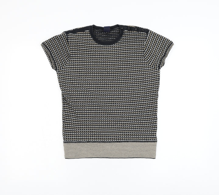 Gap Womens Black Round Neck Striped Polyester Pullover Jumper Size S