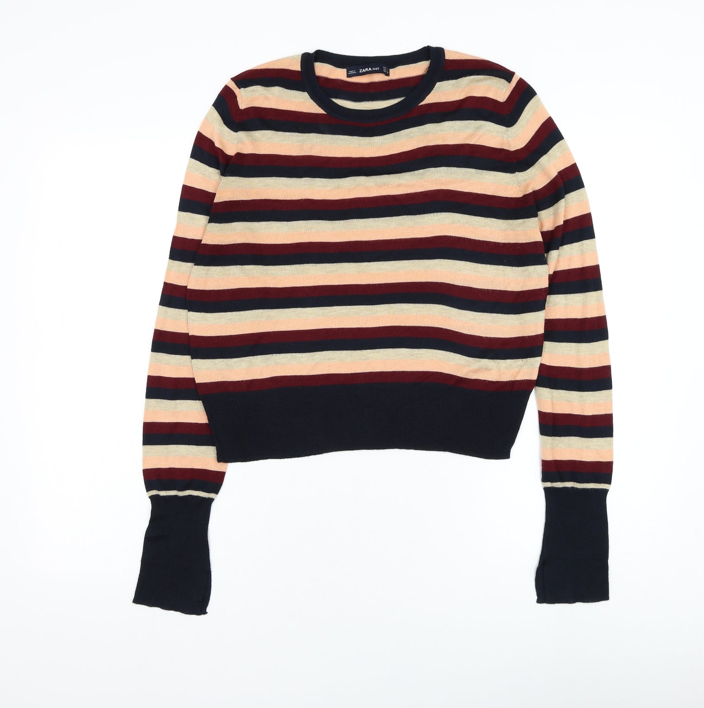 Zara Womens Blue Round Neck Striped Polyester Pullover Jumper Size L