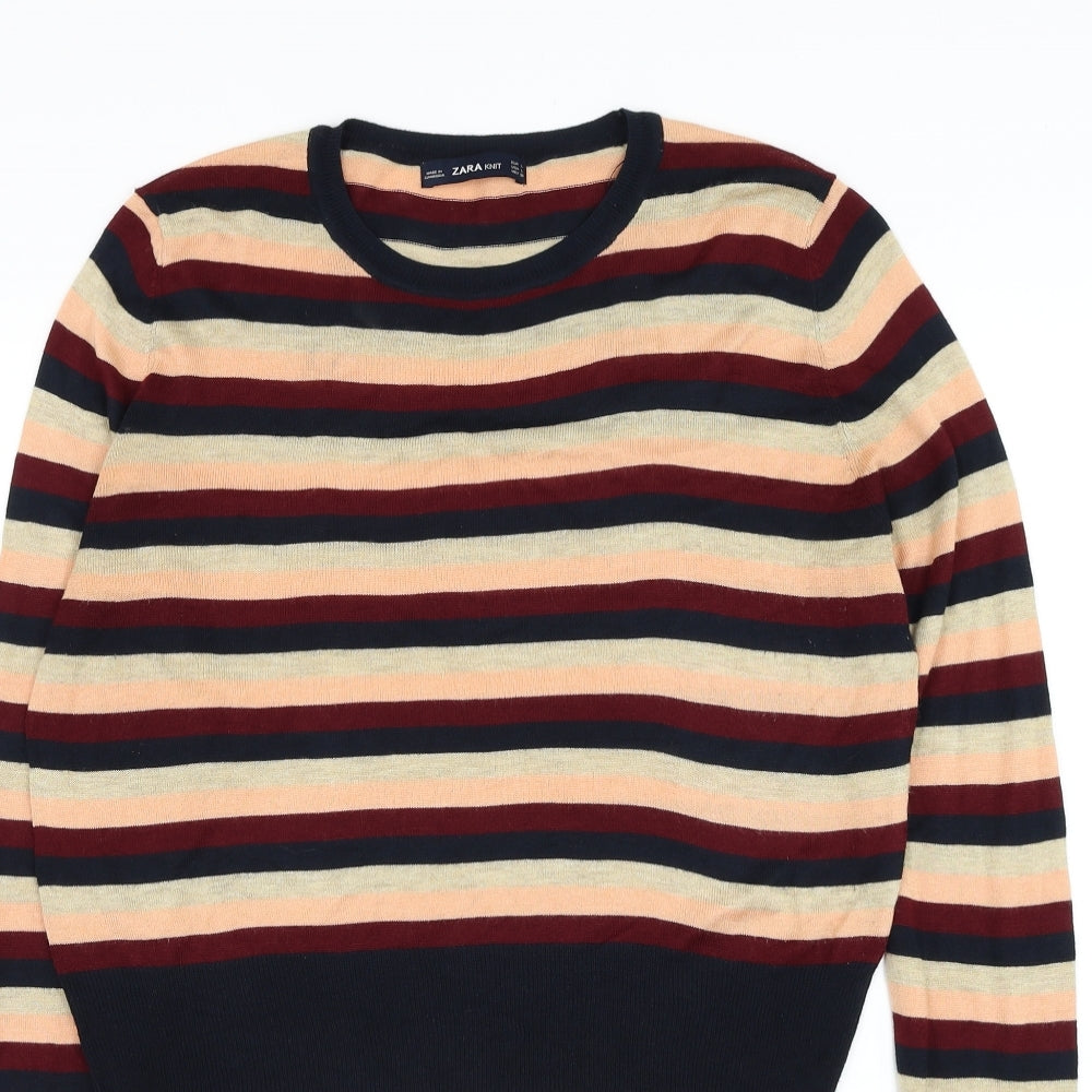 Zara Womens Blue Round Neck Striped Polyester Pullover Jumper Size L
