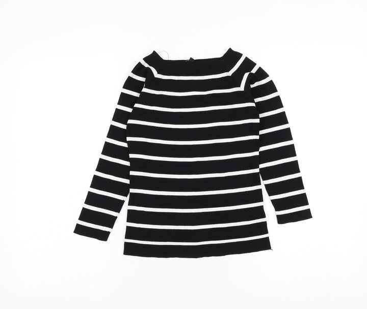 New Look Womens Black Square Neck Striped Viscose Pullover Jumper Size 10