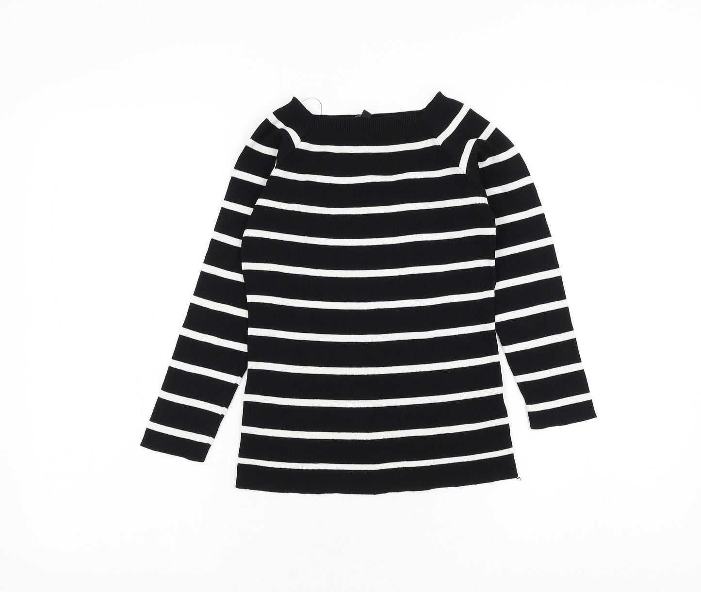 New Look Womens Black Square Neck Striped Viscose Pullover Jumper Size 10