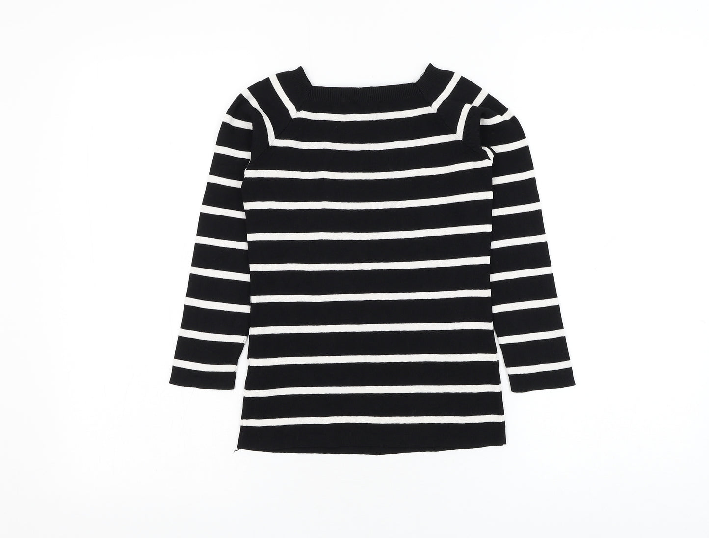 New Look Womens Black Square Neck Striped Viscose Pullover Jumper Size 10