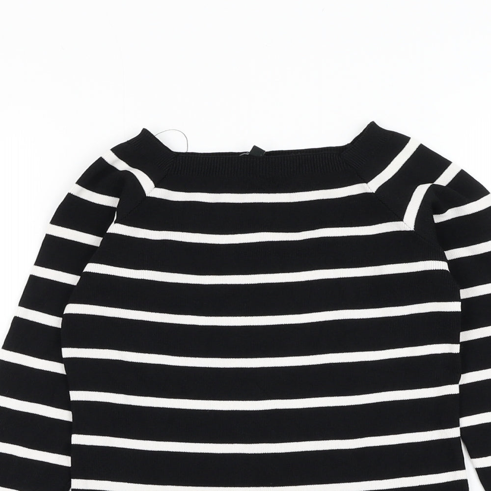 New Look Womens Black Square Neck Striped Viscose Pullover Jumper Size 10