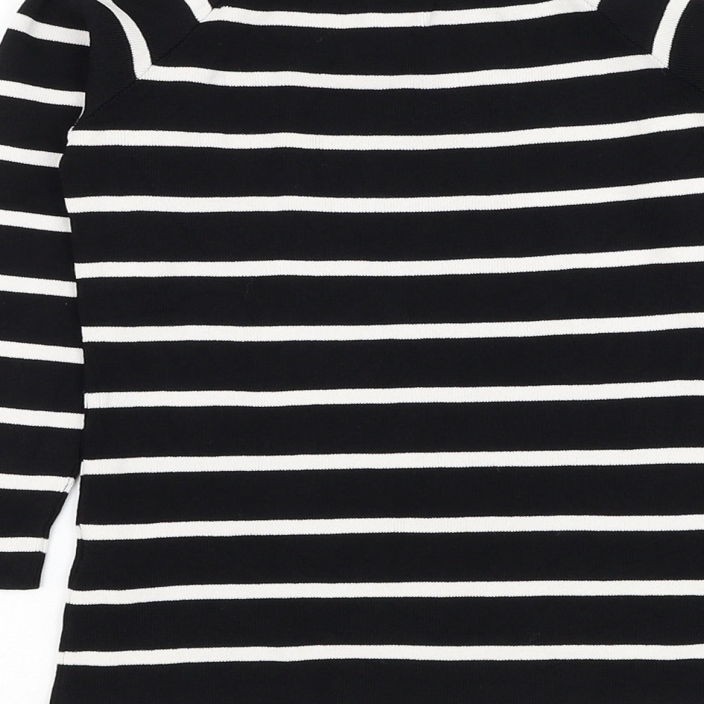 New Look Womens Black Square Neck Striped Viscose Pullover Jumper Size 10