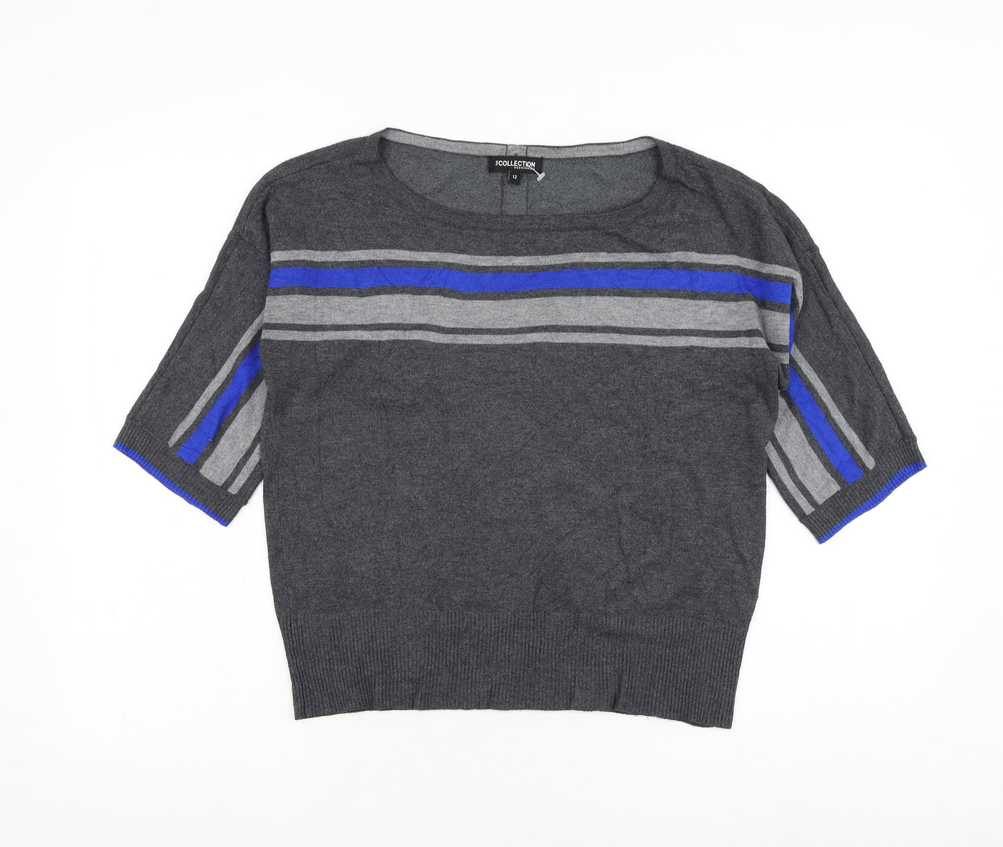 Debenhams Womens Grey Round Neck Striped Polyester Pullover Jumper Size 12