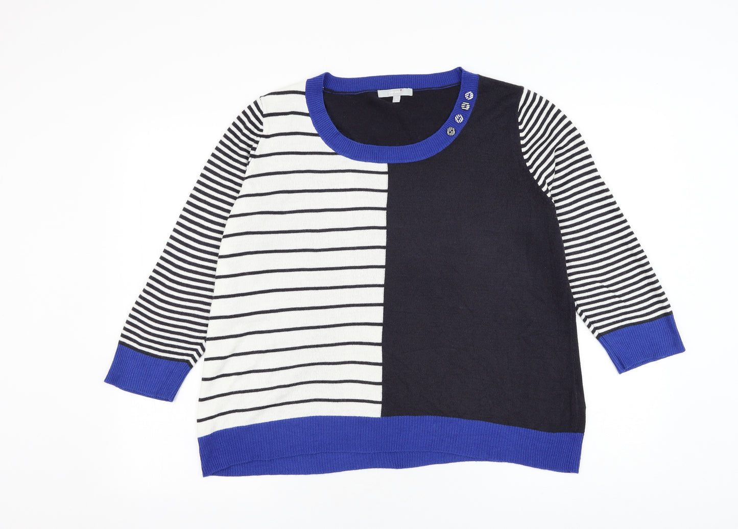 Marks and Spencer Womens Blue Round Neck Striped Acrylic Pullover Jumper Size 16