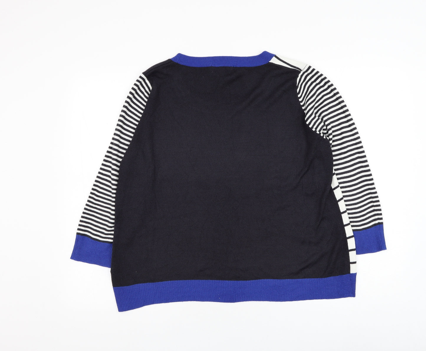 Marks and Spencer Womens Blue Round Neck Striped Acrylic Pullover Jumper Size 16