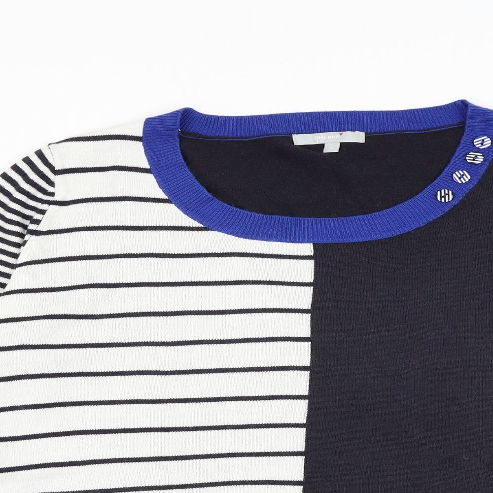Marks and Spencer Womens Blue Round Neck Striped Acrylic Pullover Jumper Size 16