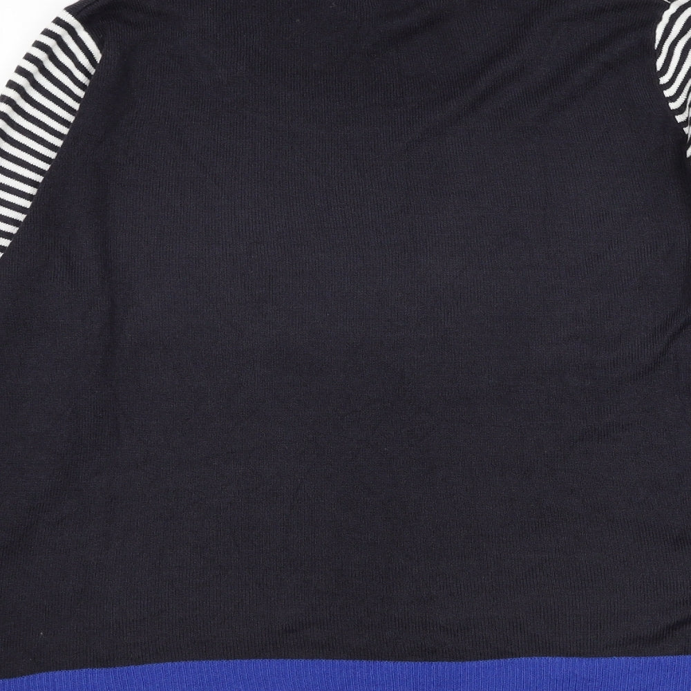 Marks and Spencer Womens Blue Round Neck Striped Acrylic Pullover Jumper Size 16