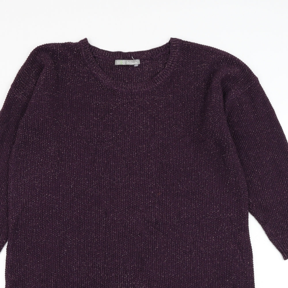 Marks and Spencer Womens Purple Round Neck Viscose Pullover Jumper Size 20