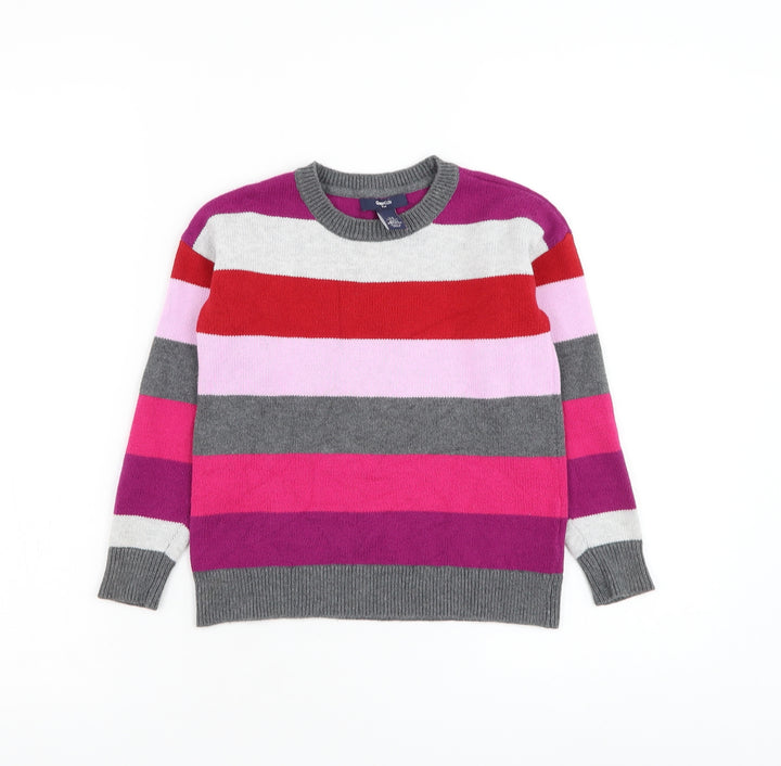 Gap Girls Purple Round Neck Striped Cotton Pullover Jumper Size S Pullover