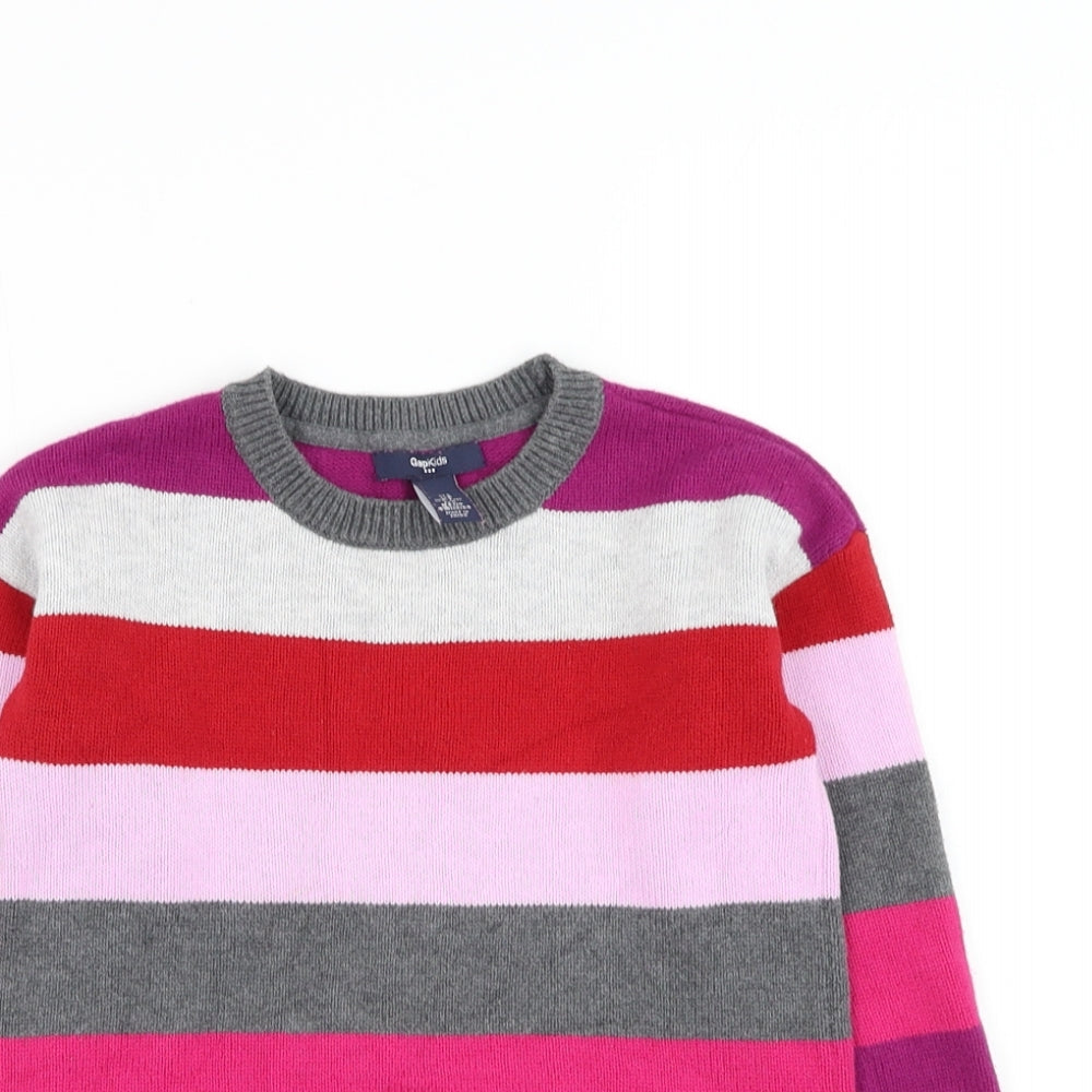 Gap Girls Purple Round Neck Striped Cotton Pullover Jumper Size S Pullover