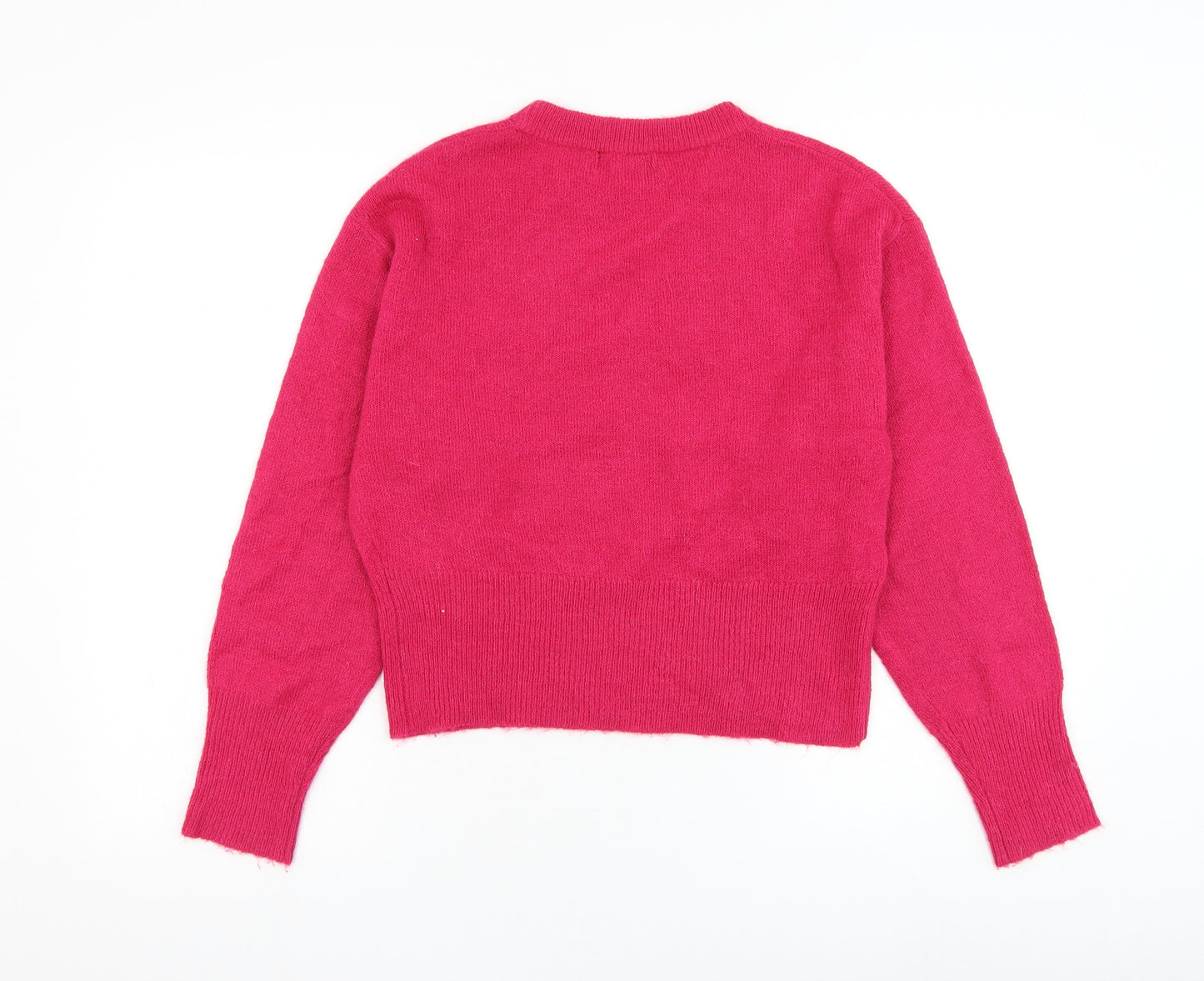 New Look Womens Pink Round Neck Acrylic Pullover Jumper Size S