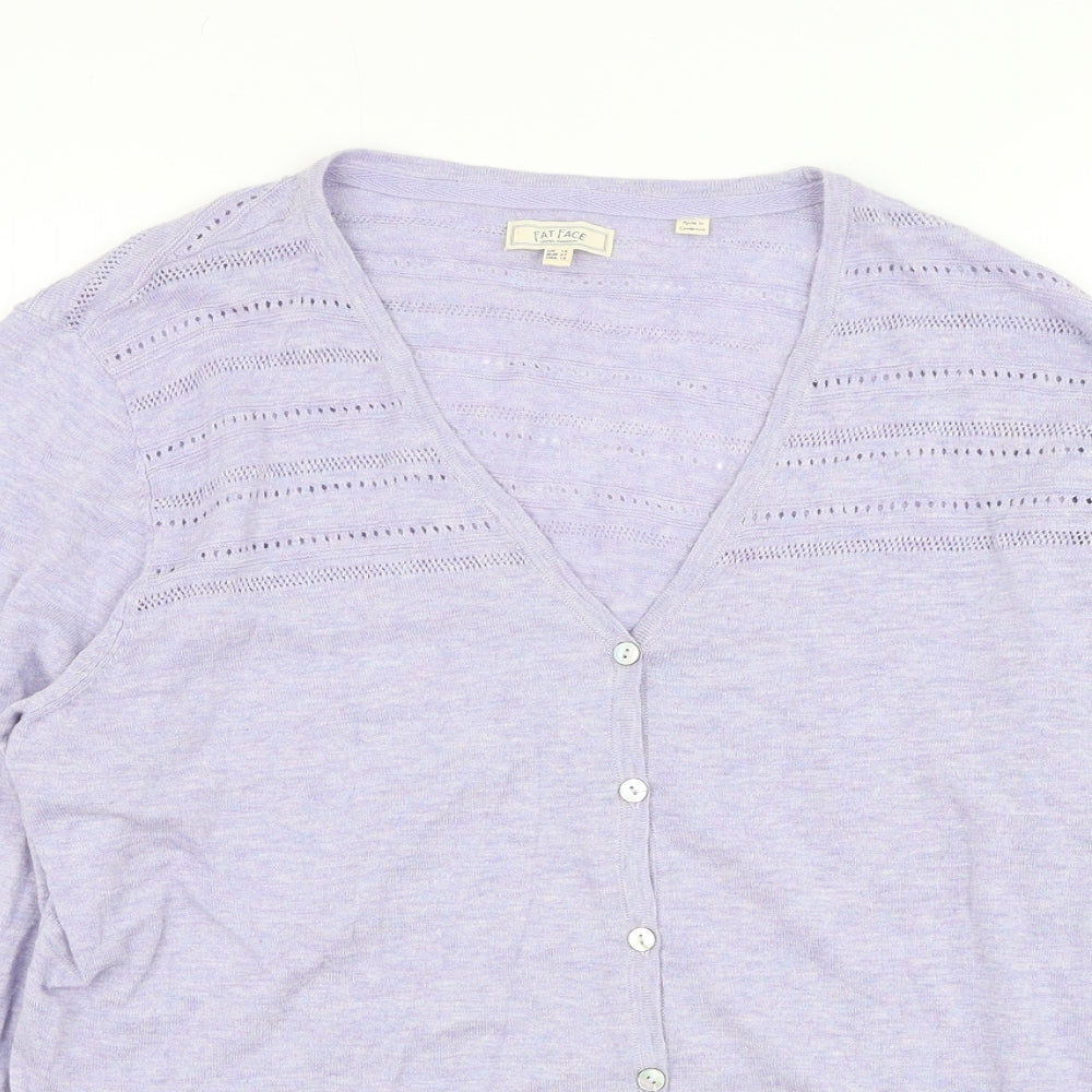 Fat Face Womens Blue V-Neck Cotton Cardigan Jumper Size 18
