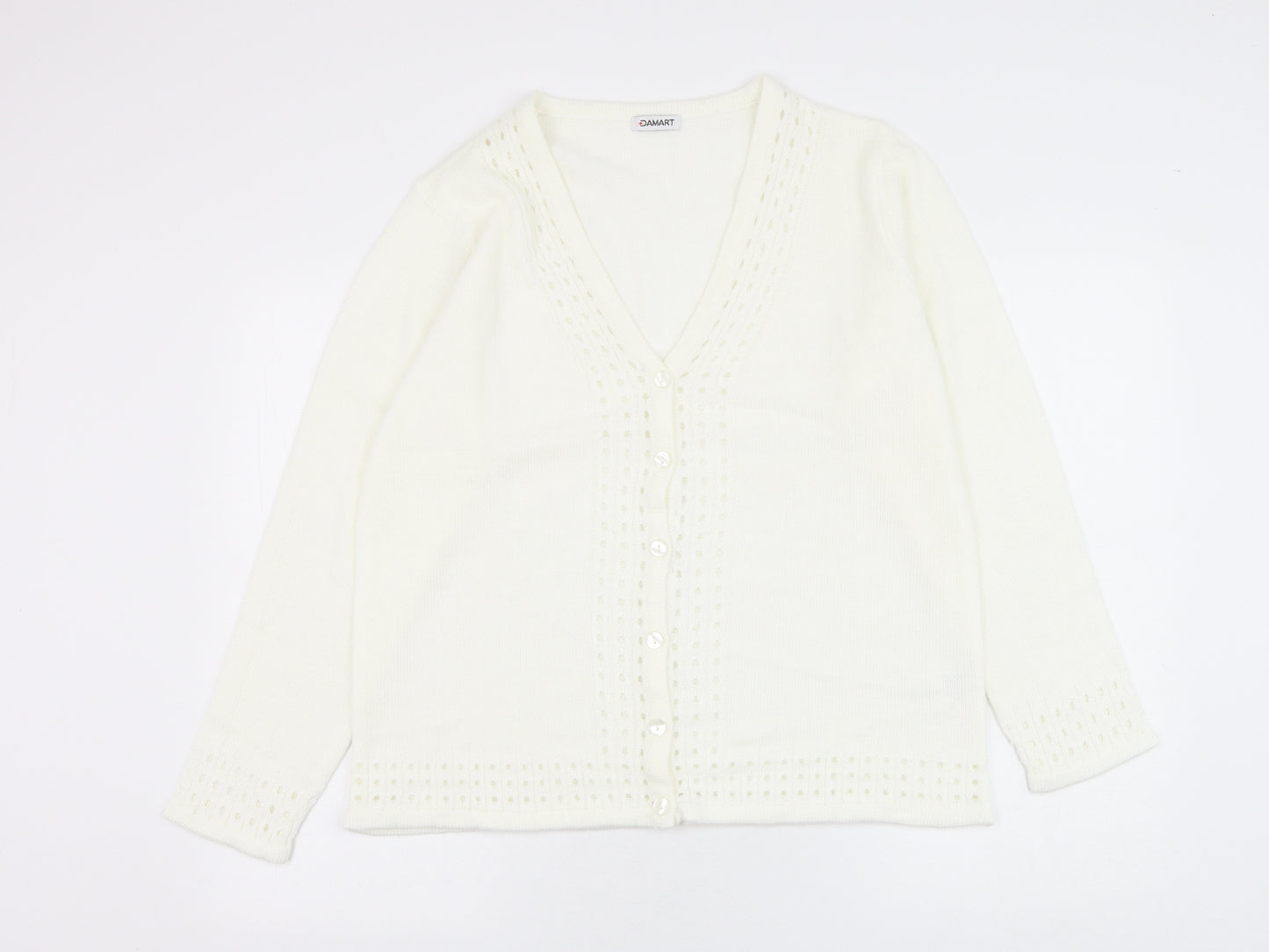 Damart Womens White V-Neck Acrylic Cardigan Jumper Size 18