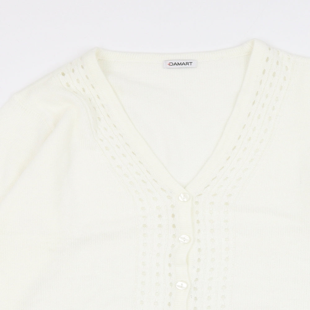 Damart Womens White V-Neck Acrylic Cardigan Jumper Size 18