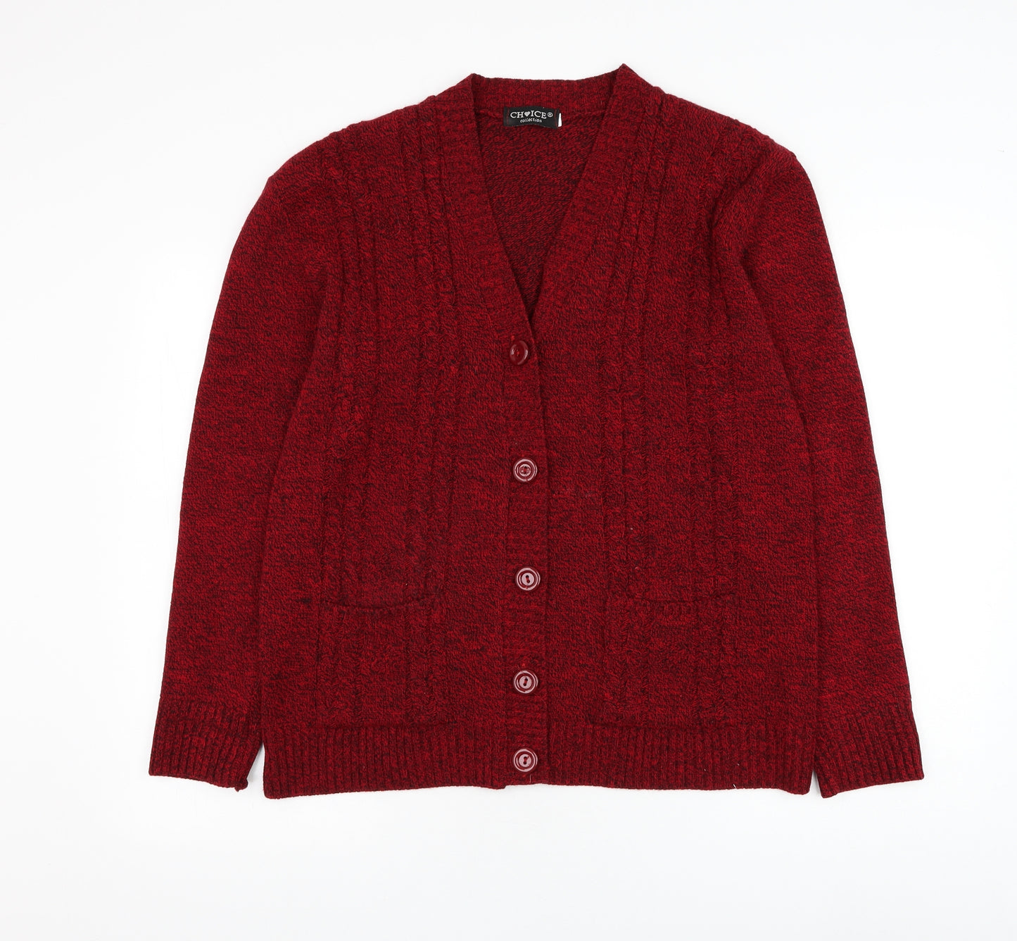 Choice Womens Red V-Neck Acrylic Cardigan Jumper Size L
