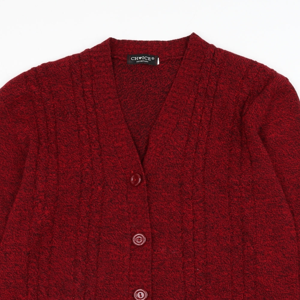 Choice Womens Red V-Neck Acrylic Cardigan Jumper Size L