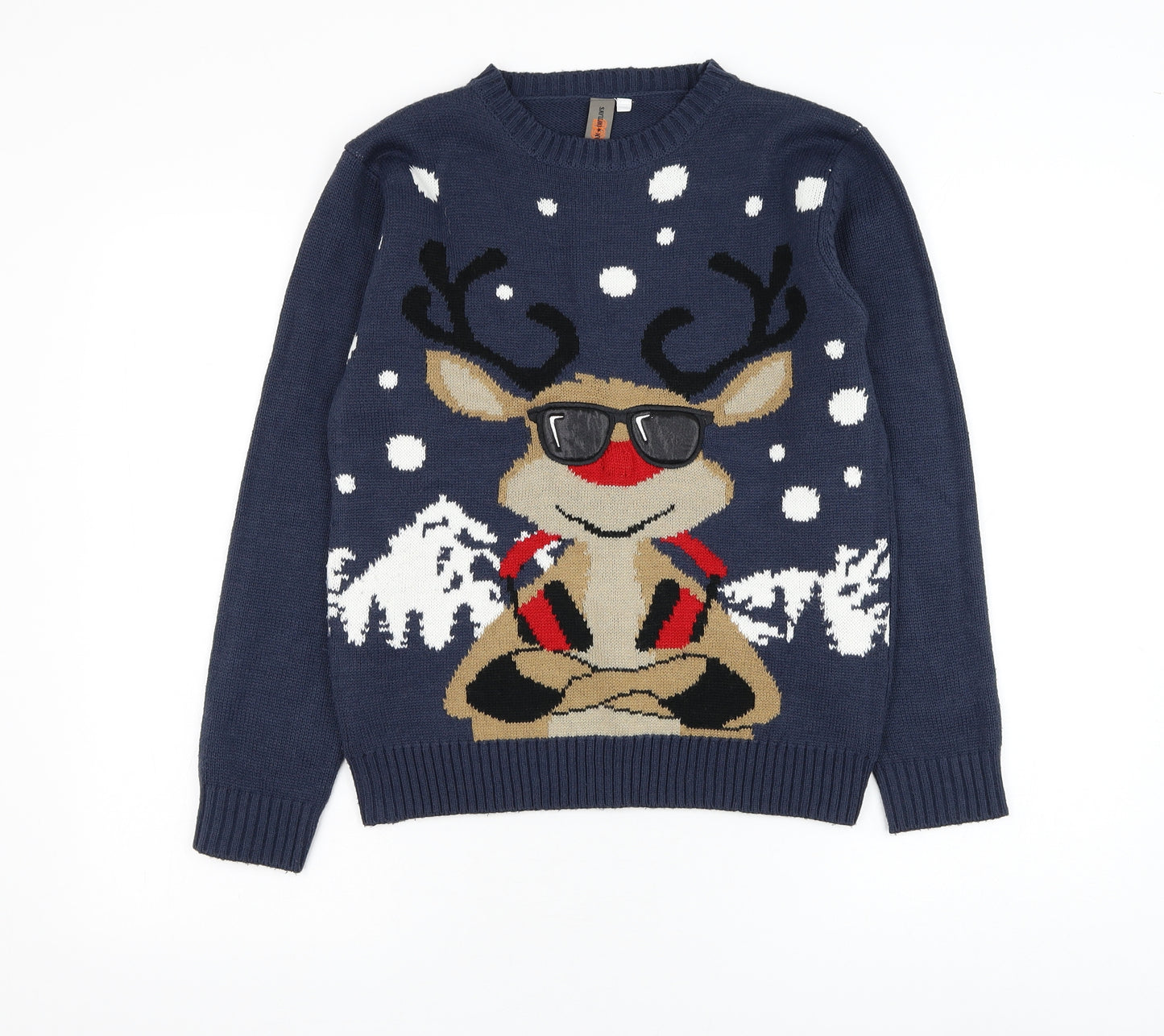 Urban Outlaws Boys Blue Round Neck Acrylic Pullover Jumper Size 11-12 Years Pullover - Christmas, Reindeer