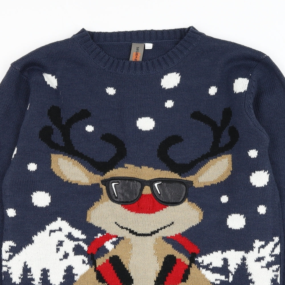Urban Outlaws Boys Blue Round Neck Acrylic Pullover Jumper Size 11-12 Years Pullover - Christmas, Reindeer