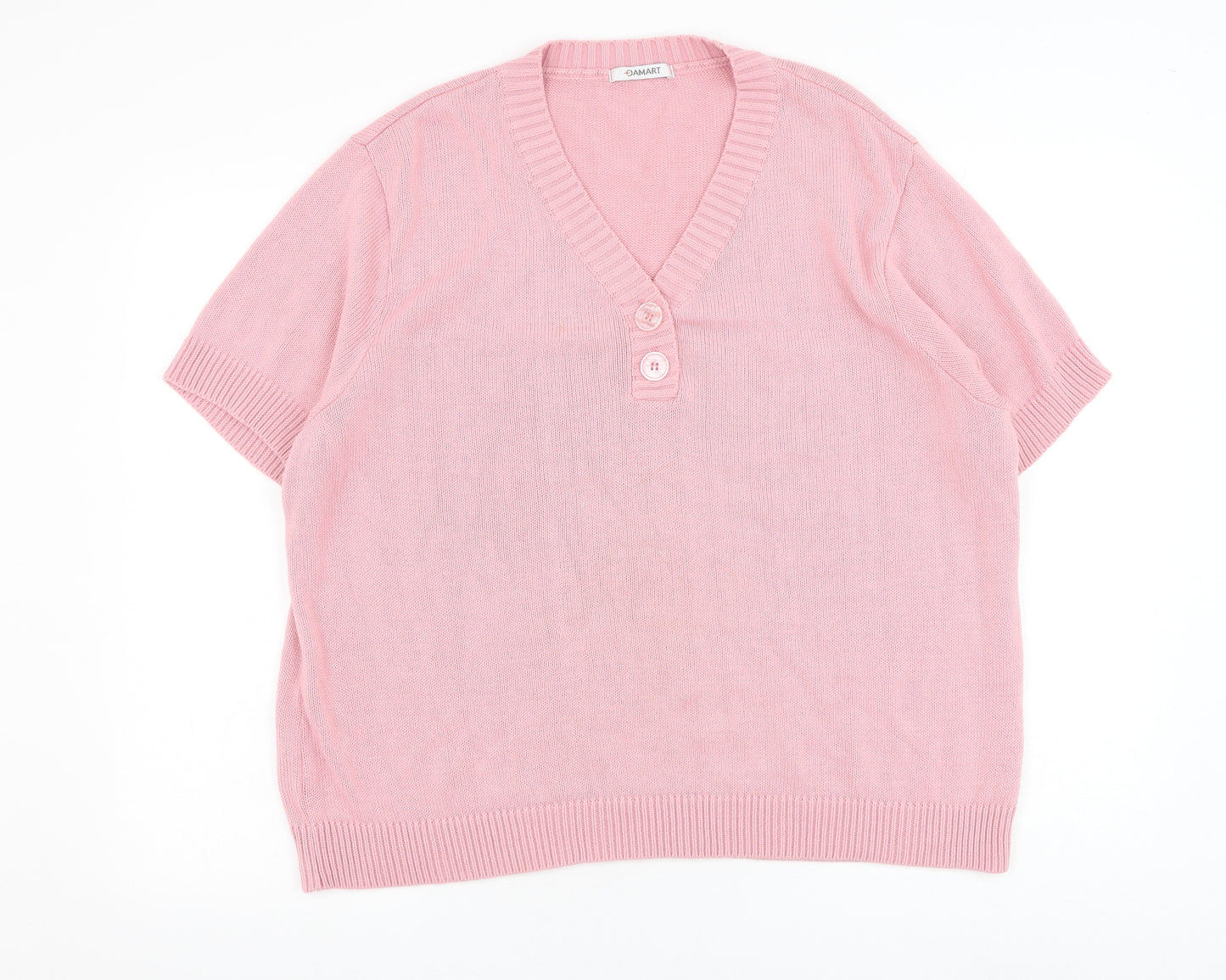 Damart Womens Pink V-Neck Acrylic Pullover Jumper Size 22
