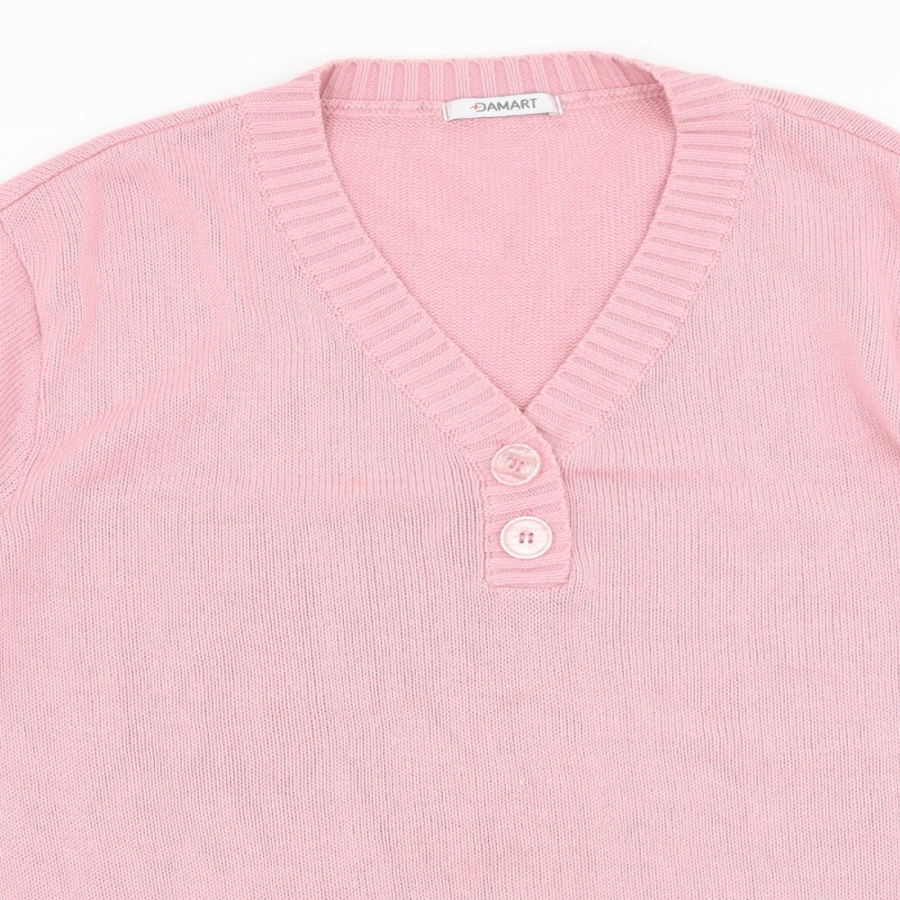 Damart Womens Pink V-Neck Acrylic Pullover Jumper Size 22