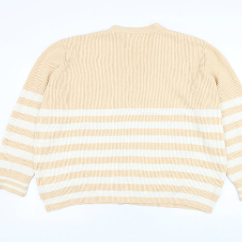 F&F Womens Beige V-Neck Striped Acrylic Cardigan Jumper Size XL