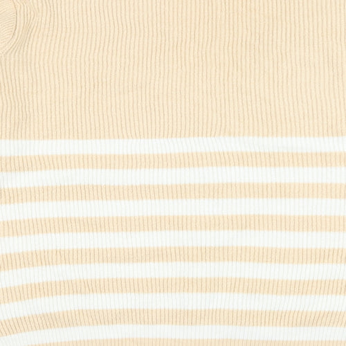 F&F Womens Beige V-Neck Striped Acrylic Cardigan Jumper Size XL