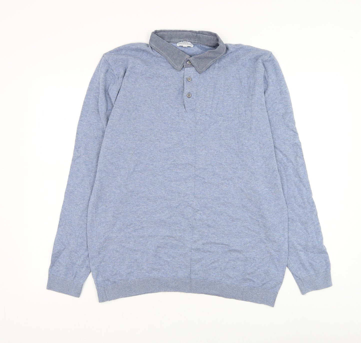NEXT Mens Blue Collared Cotton Pullover Jumper Size L