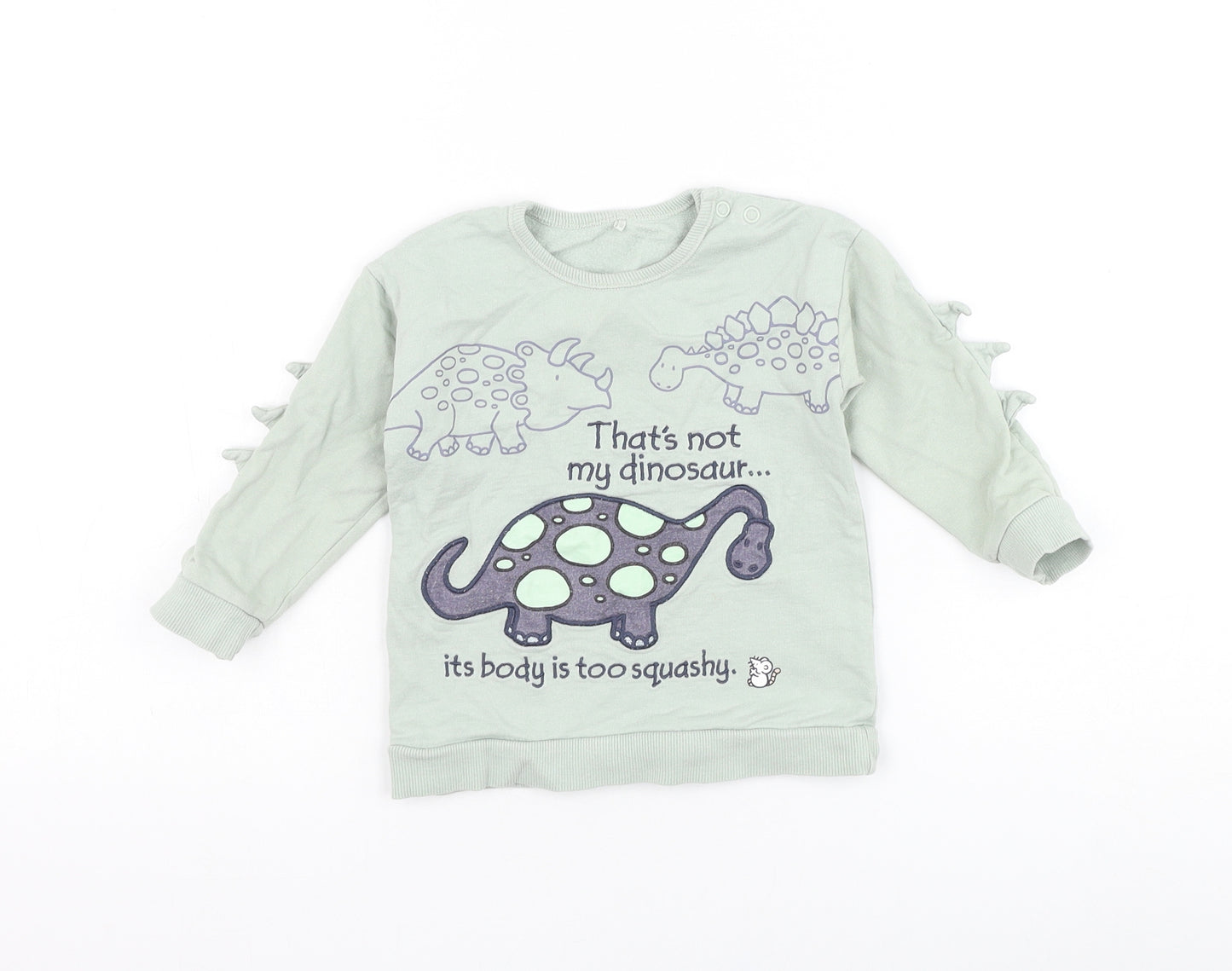 George Boys Green Cotton Pullover Jumper Size 12-18 Months Pullover - Dinosaur
