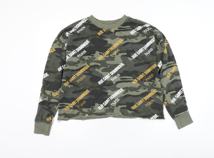 River Island Womens Green Camouflage Cotton Pullover Sweatshirt Size XS Pullover - Cropped