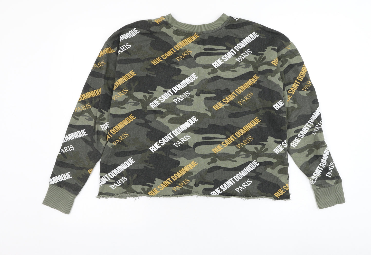 River Island Womens Green Camouflage Cotton Pullover Sweatshirt Size XS Pullover - Cropped