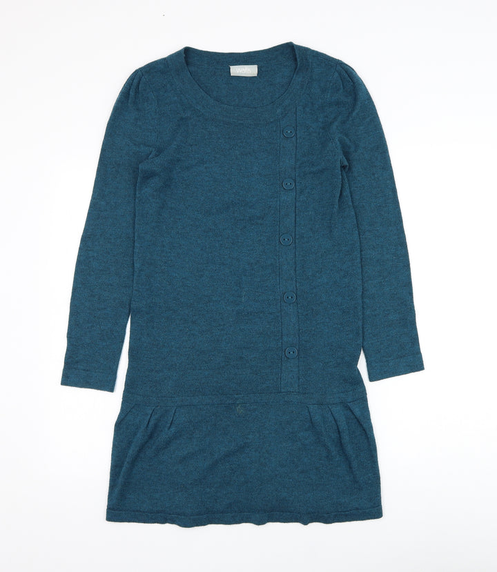 Wallis Womens Blue Acrylic Jacket Dress Size S Round Neck Pullover
