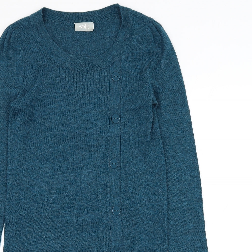 Wallis Womens Blue Acrylic Jacket Dress Size S Round Neck Pullover