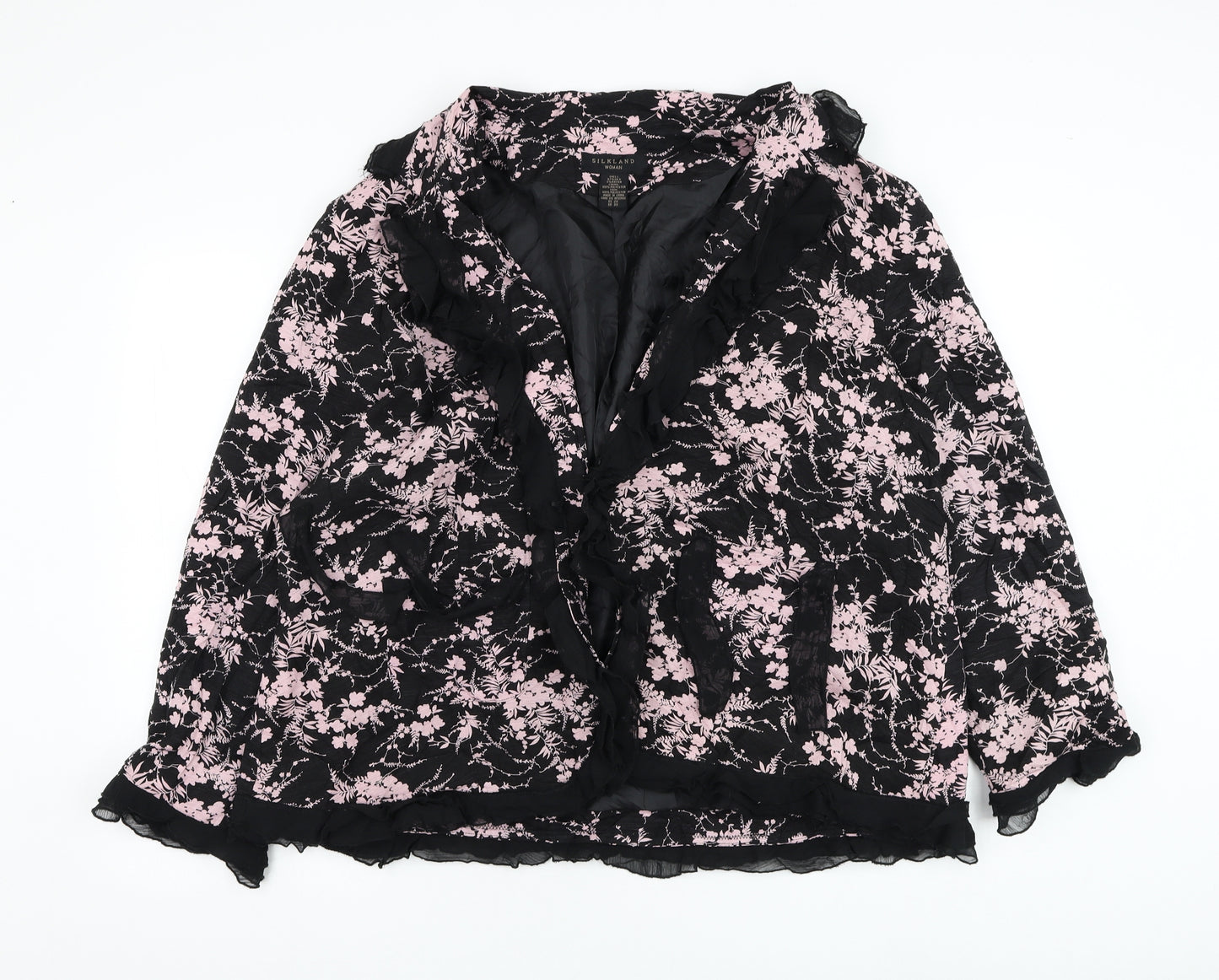 Silkland Womens Black Floral Jacket Blazer Size 3XL Hook & Loop