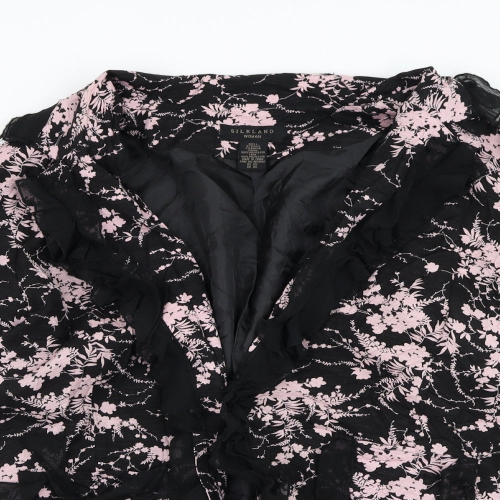 Silkland Womens Black Floral Jacket Blazer Size 3XL Hook & Loop