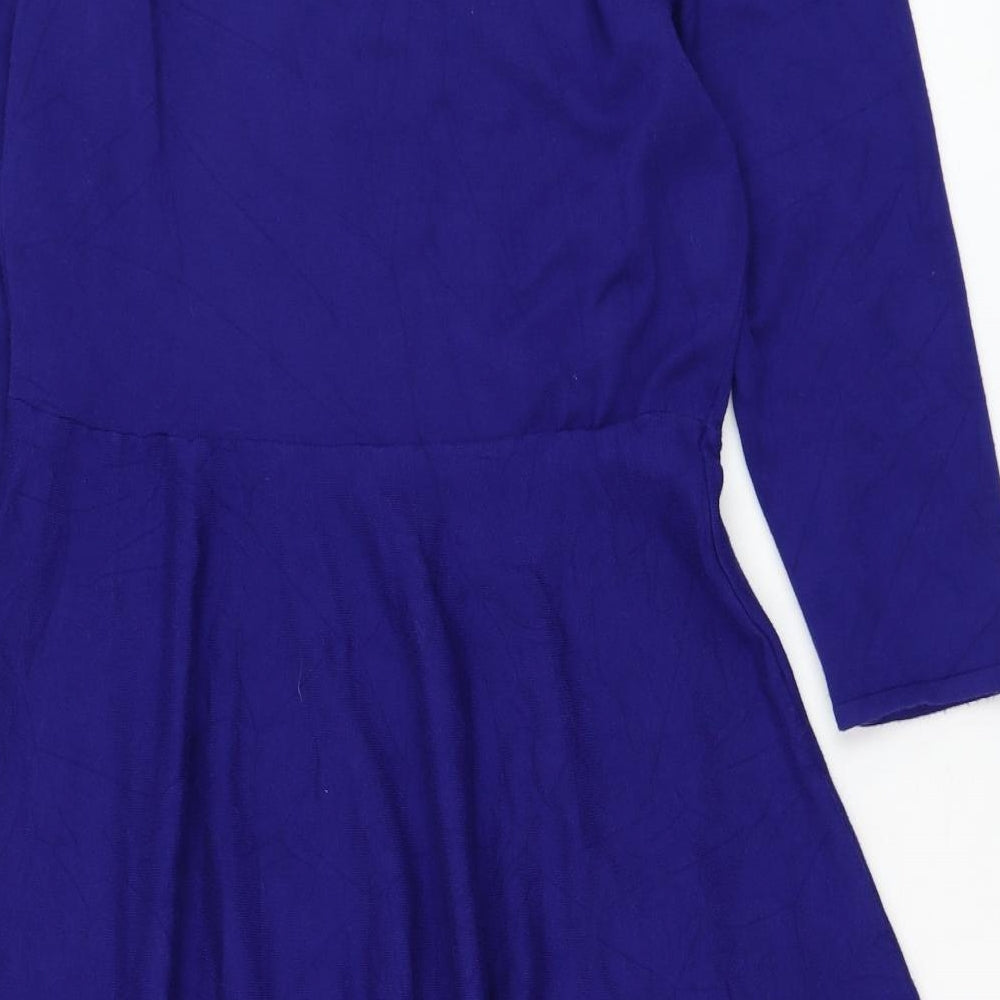 Phase Eight Womens Blue Viscose Skater Dress Size 16 Round Neck Pullover