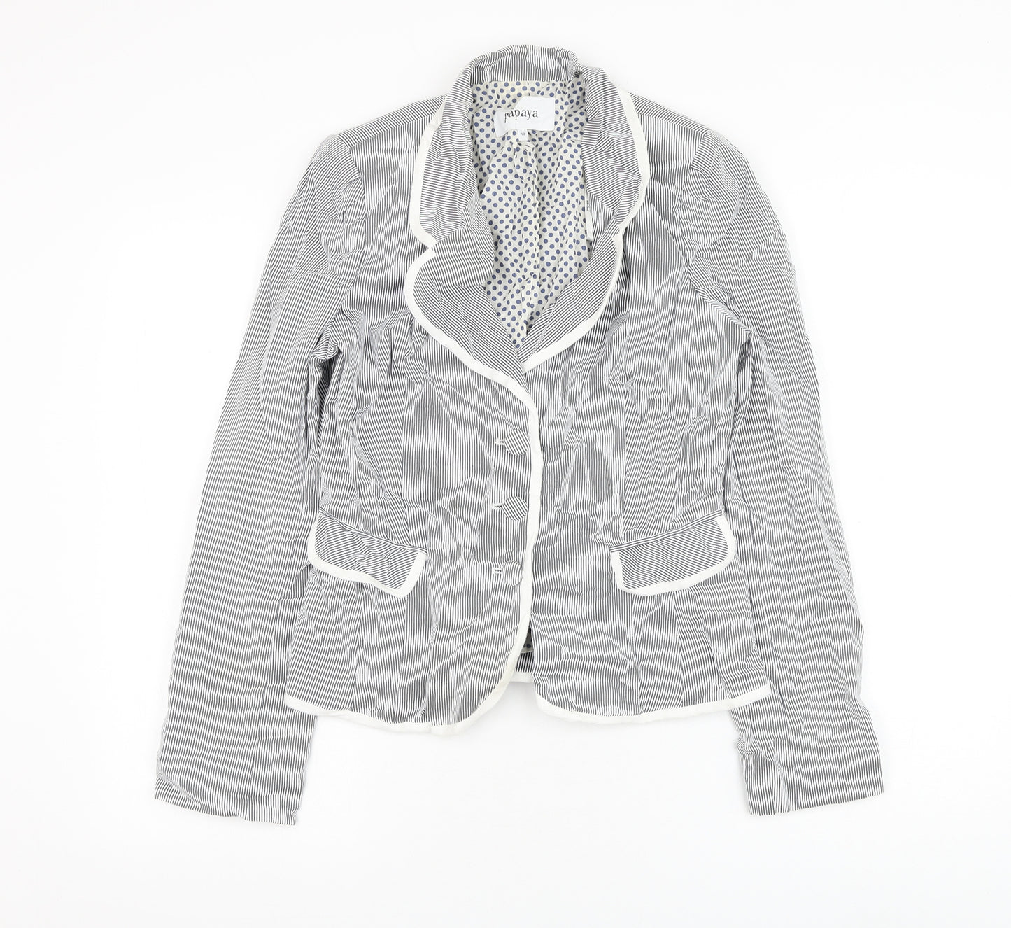 Papaya Womens White Striped Jacket Blazer Size 10 Button