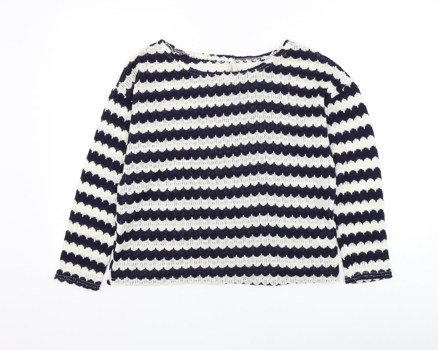 New Look Womens Blue Round Neck Striped Acrylic Pullover Jumper Size 14